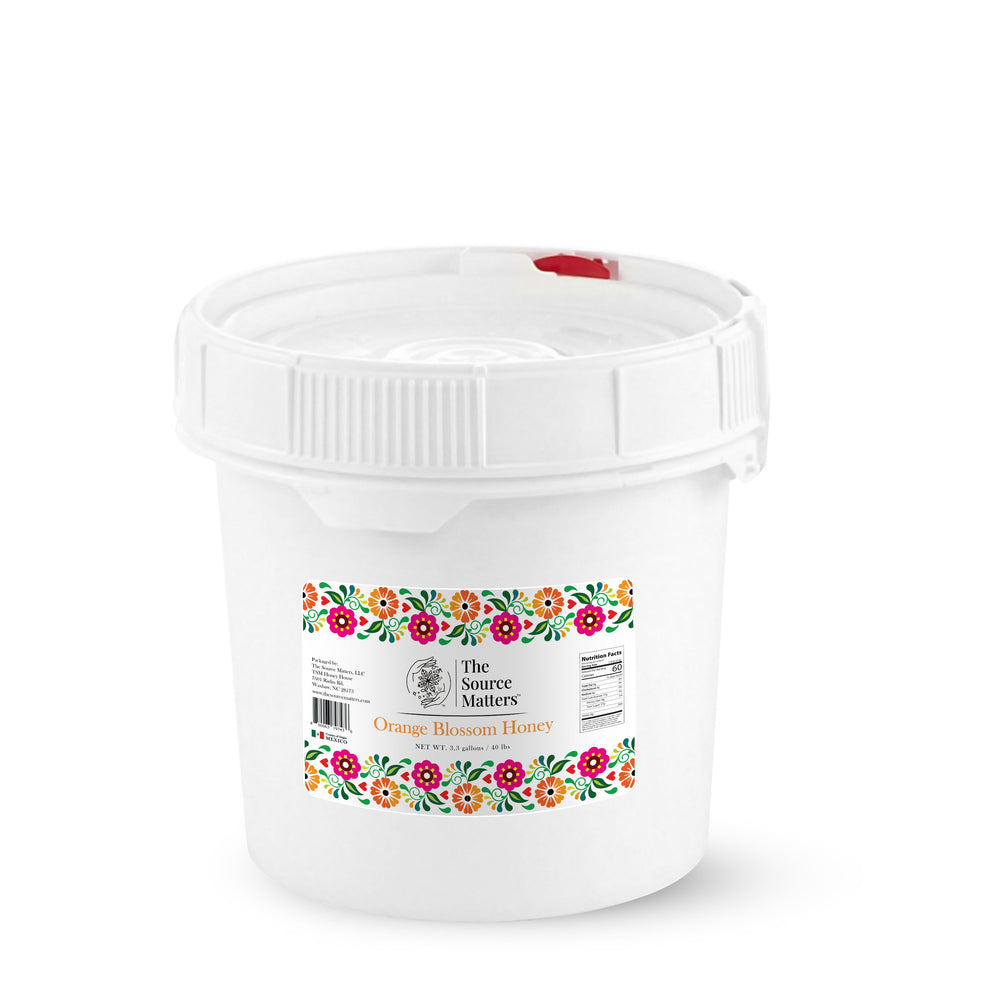 Orange Blossom Honey 40 LB Bucket w/ Easy Open Screw-top & Airtight Lid - RAW HONEY